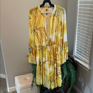 FARM Rio Yellow Floral Tiered Smock Dress